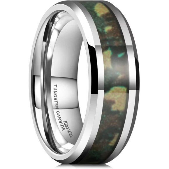 6mm/8mm Men\'s Black/Silver Camo Tungsten Carbide Ring Wedding Band